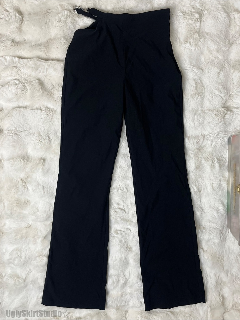 Princess Polly Black Ariarne Cutout Waist Silver Hardware Flare Pants Size 4